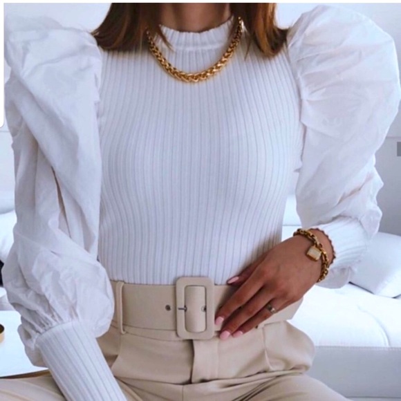 Zara Oversized Ballon Sleeve Combination Knit Top - Picture 3 of 16